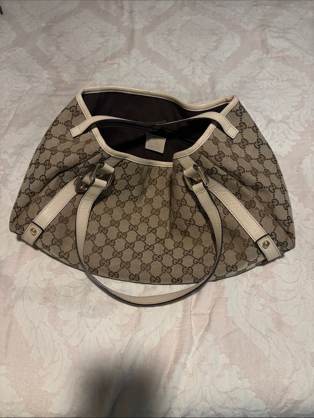 Gucci Beige GG Monogram Shoulder Bag with Cream Trim